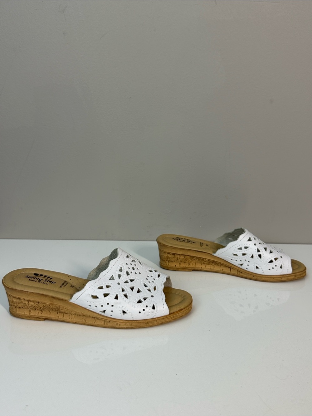 Spring Step Estella White Leather Wedge Slide Sandals Size 35(5) - Picture 2 of 13